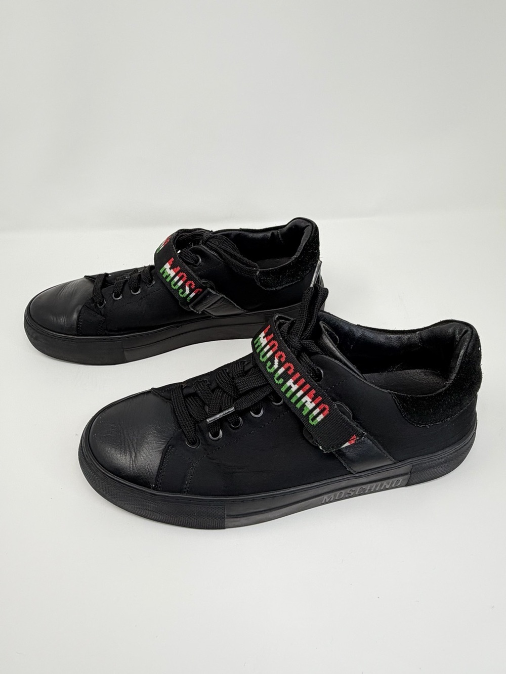 Moschino Black Sneakers with Red and Green Logo Strap